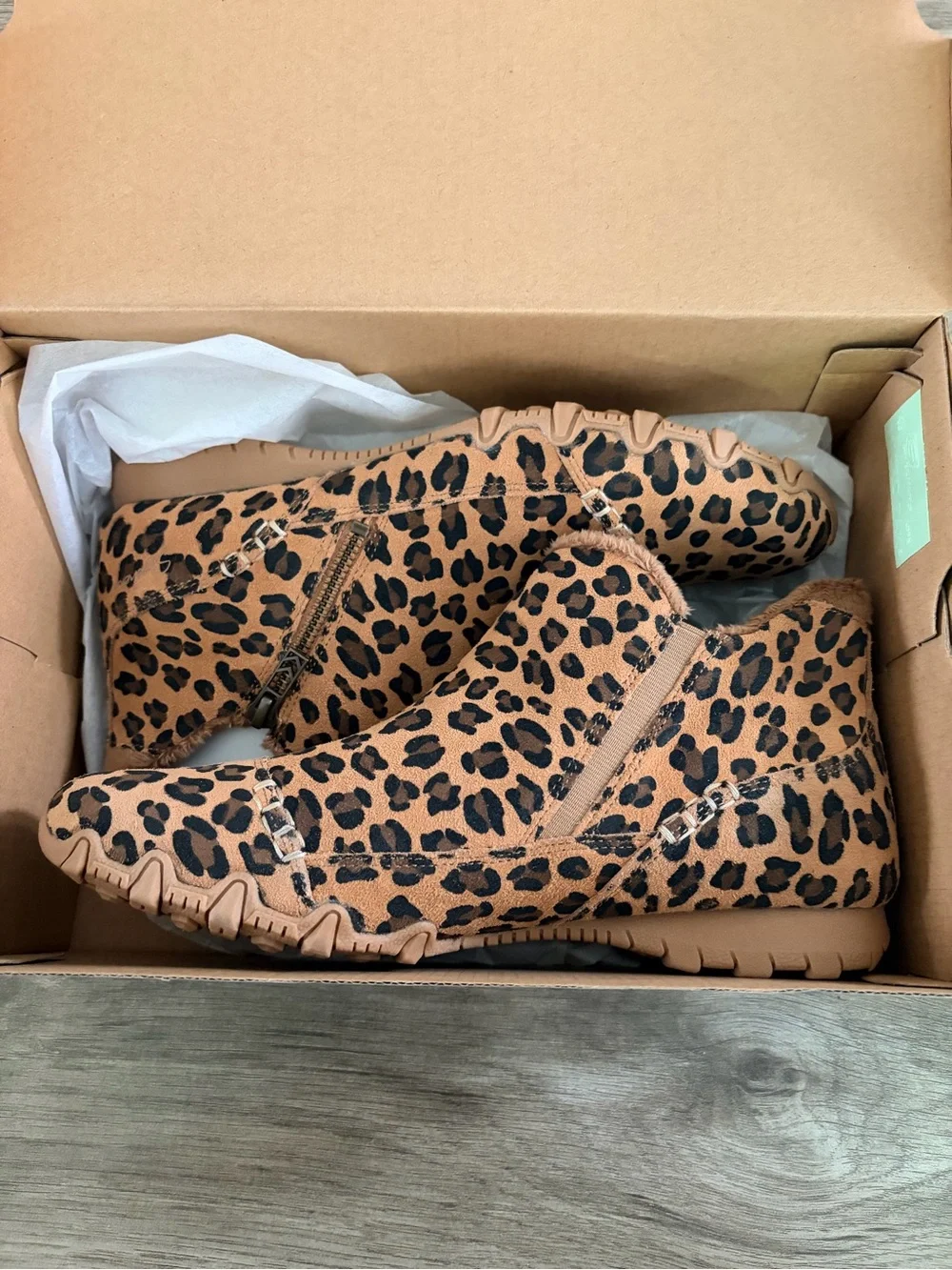 Skechers Women’s Leopard Print Ankle Bootie - Tan/Black